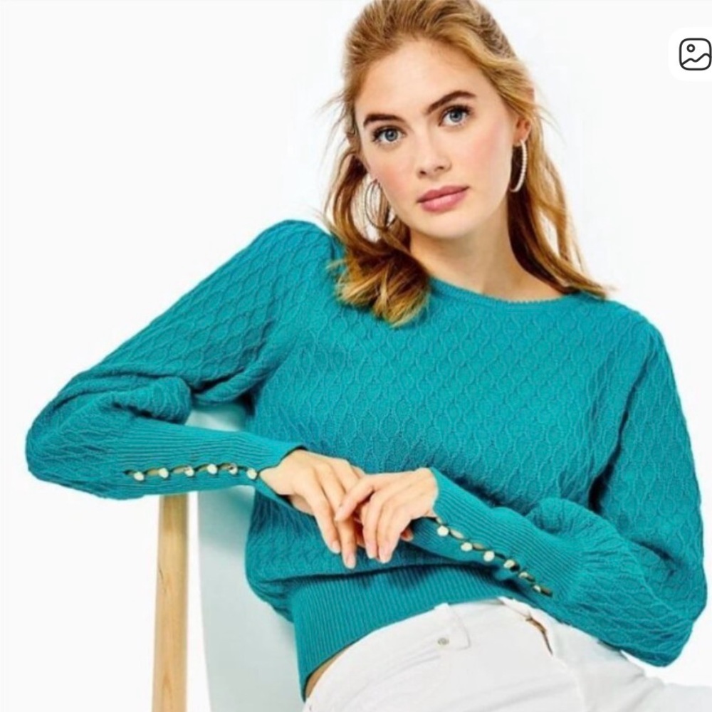 Lilly Pulitzer Jacquetta Maldives Green Teal Sweater